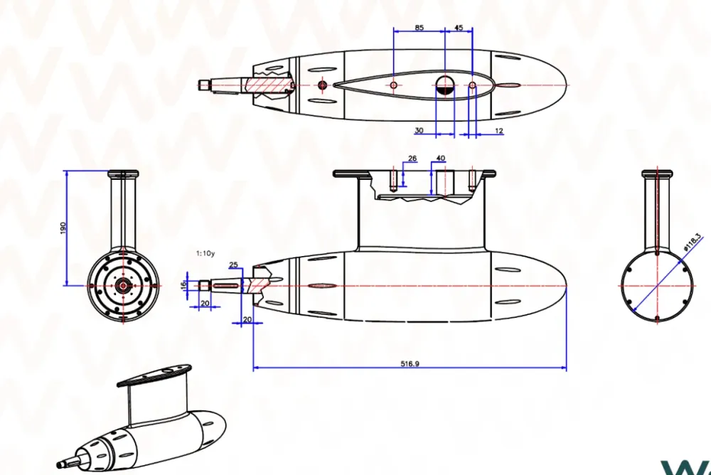 Waterworld 2.0p 3.5p 8.0p 18.0p elektrischer Pod-Antrieb lenkbarer Pod-Motor 2-18 kW
