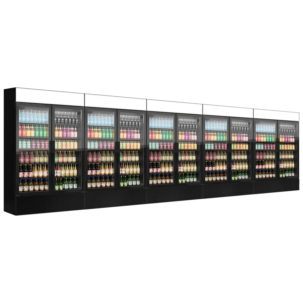(5 Stück) Getränkekühlschrank - 6000 Liter - rahmenloses Design - mit 10 Glastüren & Werbedisplay - 18 Flaschen Kapazität